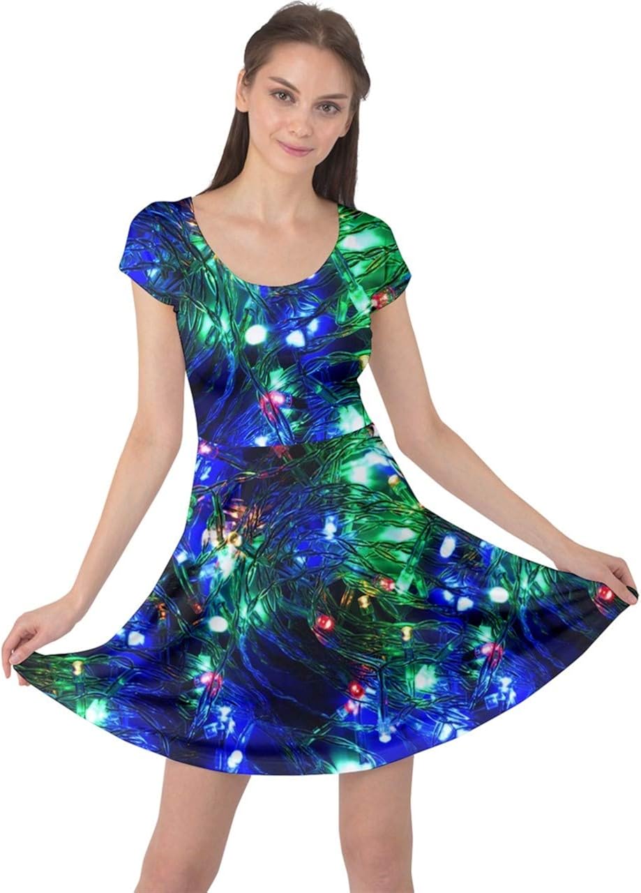 CowCow Womens Winter Christmas Tree Santa Deer Xmas Vintage Snowman Short Sleeve Dress, XS-5XL