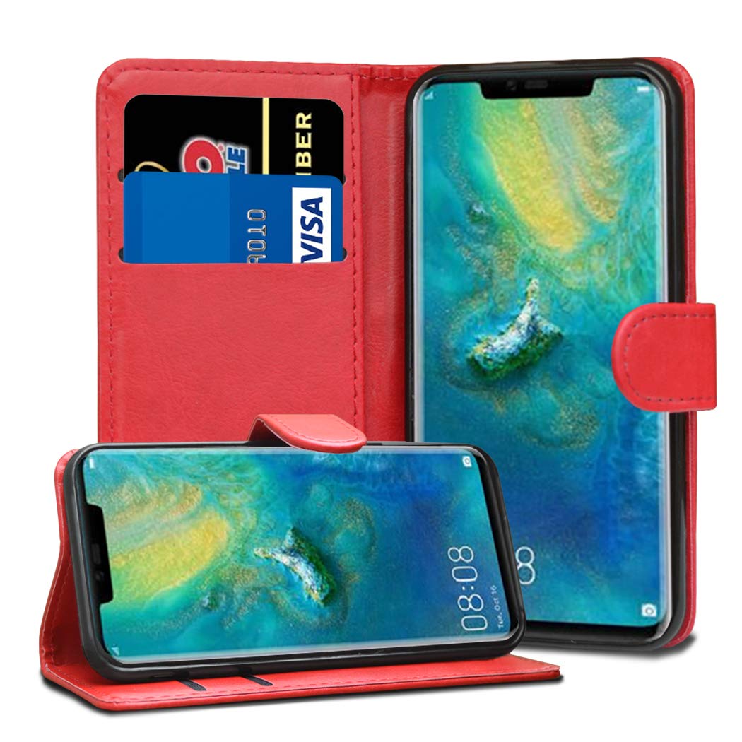 Compatible With Huawei Mate 20 Pro Cases - Premium Wallet Leather Flip Case Cover For Huawei Mate 20 Pro [Card Holder] [Magnetic Closure] (Red)