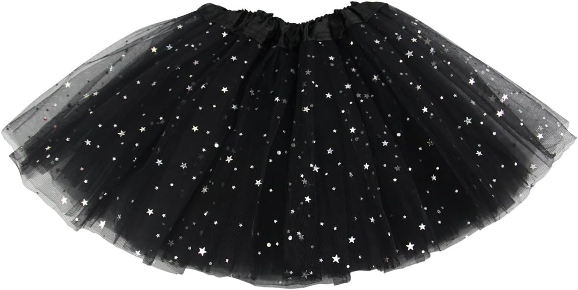 Ksnrang Women Tutu Skirt Classic Stars Sequins 3 Layers Tulle Tutu Skirt for Adult Teen