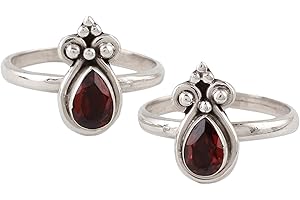 NOVICA Artisan Handmade Garnet Toe Rings Teardrop 925 Silver from India Sterling Red Birthstone 'Scarlet Drops'(Pair)