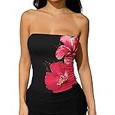 winkbay Women's Summer Floral Tube Top Boho Strapless Going Out Crop Tops Beach Vacation Clothes