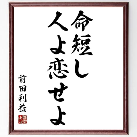 Amazon 書道色紙 前田利益 慶次 慶次郎 の名言 命短し 人よ恋せよ 額付き 受注後直筆 千言堂 Z2619 インテリア オンライン通販