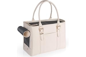 MINSONG Fashion Pet Carrier Dog Purse Cat Bag Soft-Sided Carriers Travel Airline Approved, Stylish Leather Tote Handbag for Small Animal Puppy Kitten (White)