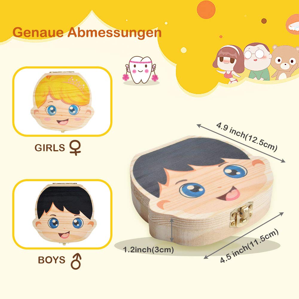 LATTCURE Zahnbox Holz Milchzähne Box Milchzahndose aus Holz zur Deutsch