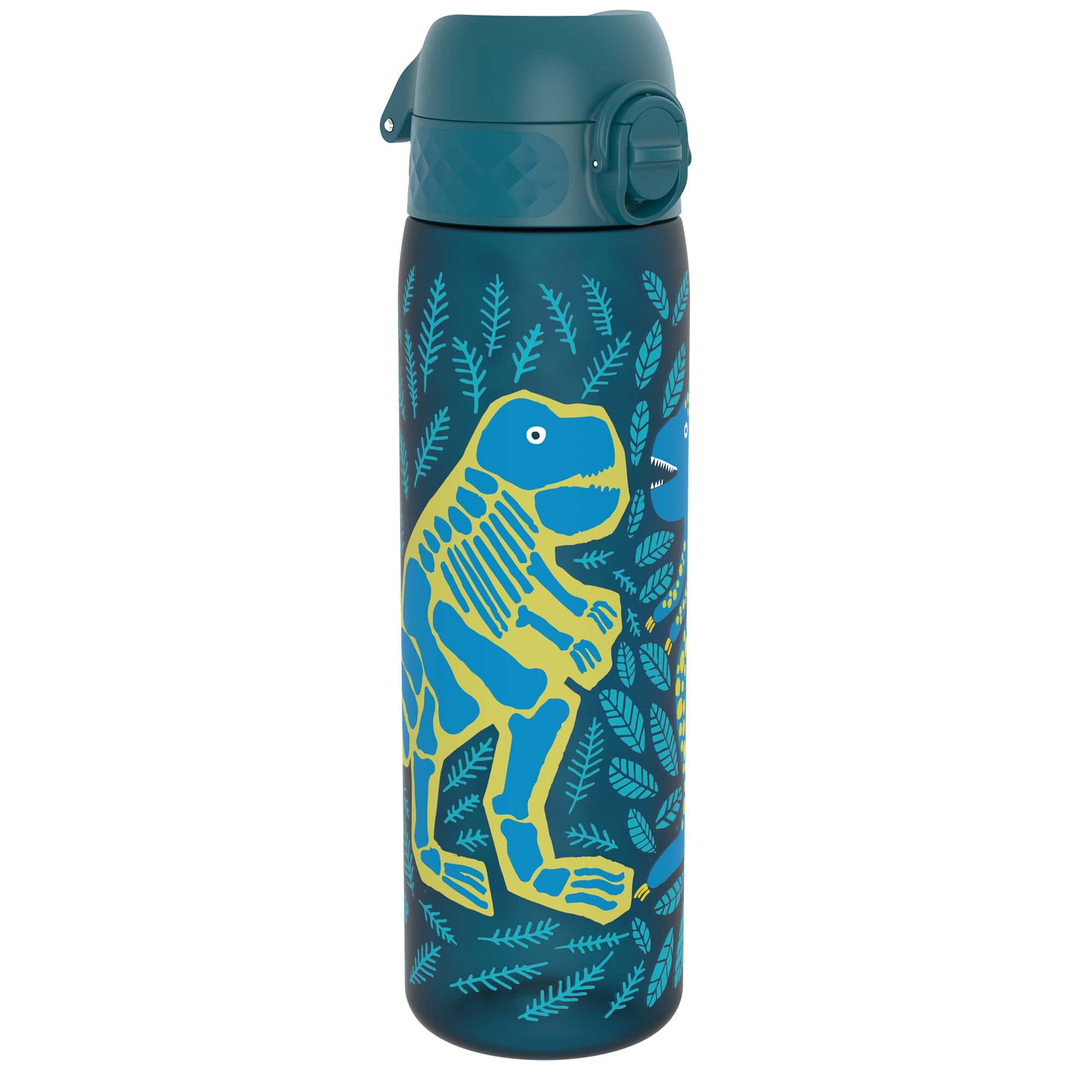 Ion8 Water Bottle, 500ml/18oz, Slim Leak Proof & BPA-Free Drinking Bottle, Secure Lock Prevents Spills, Dishwasher Safe, Carry Handle, Ideal for Adults & Kids - Travel, Gym & School, Blue, Dinosaur