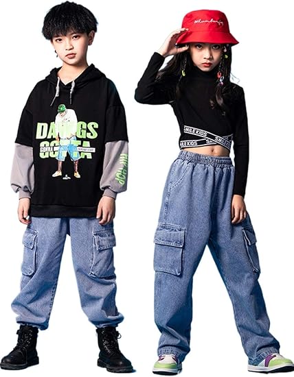 Amazon Co Jp キッズダンス衣装 ヒップホップ セットアップ 子供服 ダンス衣装 ストリート 女の子 へそ出しトップス デニムズボン 男の子 原宿系 団体服 ズボン 発表会 演出服 ダンスウェア Jazz ジャズダンス衣装 Hiphop 女の子トップス ズボン 150 ベビー マタニティ
