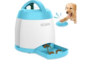 PETGEEK Automatic Dog Treat Dispenser, Puzzle Memory Training Activity Toy- IQ Training Dog Button Feeder, Remote Button Treat Dispenser for Dogs (Upgrade Blue)