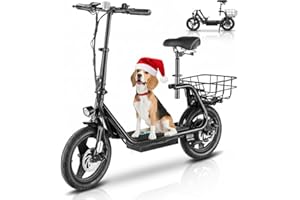Caroma Electric Scooter with Seat for Adults, Max 30Miles Ranges&20Mph, 500/800/1200W Motor, 14/20" Fat Tire Foldable E-Scooter with Basket for Pets & Cargo, 300lbs Max Load