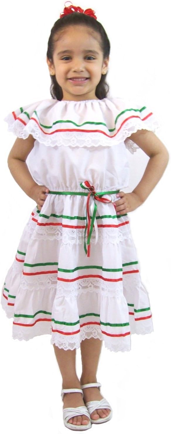 Leos Apparel Girls Mexican Dress 3 Ribbons