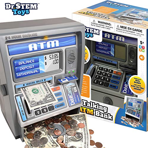 Dr. STEM Toys Kids Talking ATM Machine Savings Piggy Bank with Digital