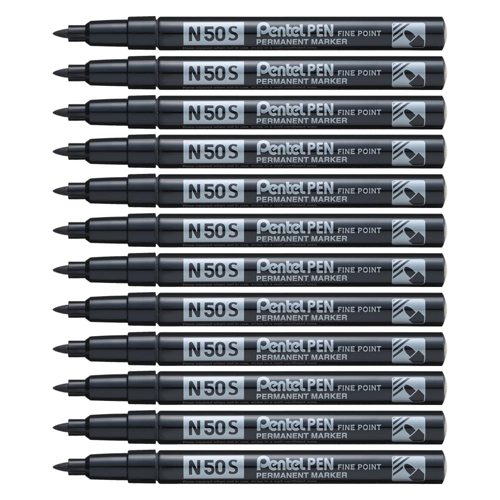 Pentel N50S Bullet Tip Permanent Marker - Black (Pack of 12)