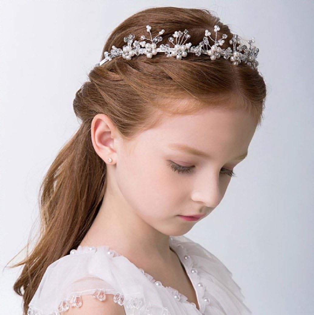 Samidy 1PC Lace Flower Headdress Beading Girls Hair Accessories Ceremony Party Wedding Headband(5.11"*1.18")