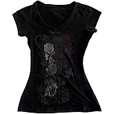 VnimVinter Grunge Shirt 2000s Clothing Teen Girls Women Vintage Graphic Y2k Short Sleeve Goth Tee Emo Clothes Streetwear