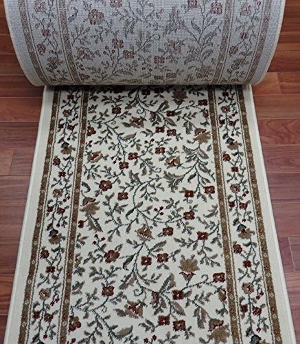 101236 - Rug Depot Traditional Oriental Stair Runner Remnant - 26" x 26' - Ivory Background - Radici Como 1593 Ivory - Hall Runner ON SALE - FREE Serging Applied on Ends - Rug Runner is Machine-Made of 100% Olefin - Less Than 500,000 Points - T-4 Quality Rating - Custom Stair Runners and Hall Runners with Matching Area Rugs