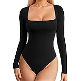 MANGOPOP Women's Square Neck Tank Top Bodysuit Sexy Double Lined Sleeveless Thong Body Suits Going Out Tops