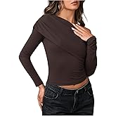 MakeMeChic Women's Off The Shoulder Tops Long Sleeve T Shirts Fitted Dressy Crop Tops