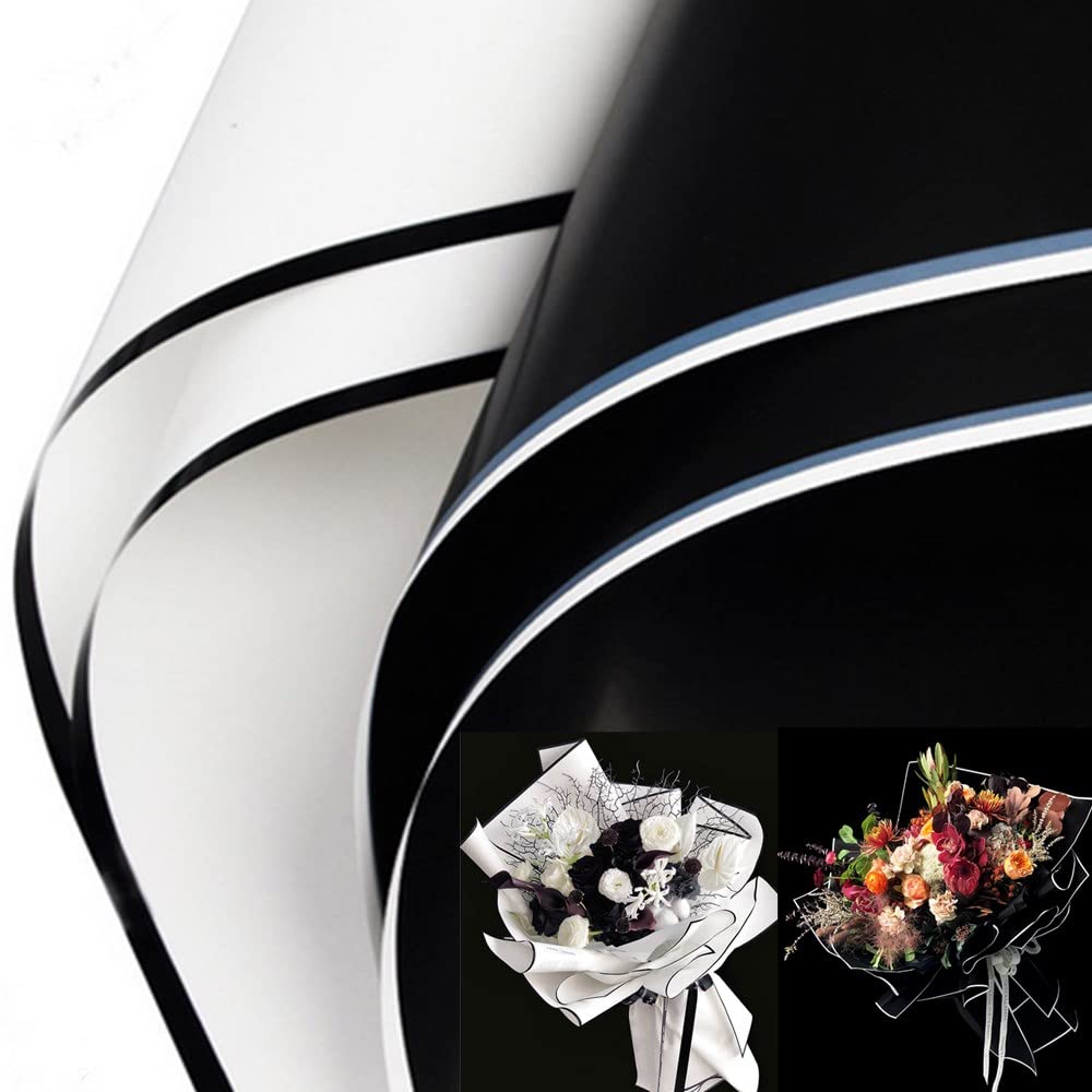 Aristocratic Border Flower Wrapping Paper - 40 Sheets (Dark Black + Porcelain White), 22.8 x 22.8 inch, Multi-purpose, Waterproof, Matte, Floral, Gift Wrap