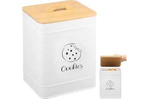 Farmhouse Cookie Jar, 7.1 x 6 x 9.1 In Cookie Jar with Bamboo Lid and Handle Large Capacity Cookie Storage Tin, Iron Cookie T