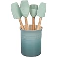 Le Creuset 5-Piece Utensil Crock Set - Stoneware & Silicone Kitchen Tool Holder In Peche
