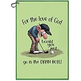 Juoqg for The Love of God Green Golf Towel, Funny Golf Bag Towel with Clip for Men, Golfing Accessories for Men, Retirement Birthday Gifts for Golfer, Golfing Thank You Gifts for Dad Grandpa Uncle