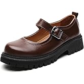 QHH Mary Jane Shoes for Women Platform Mary Janes Pumps Round Toe Non-Slip Casual Shoes Comfortable Dress Shoes School Shoes for Womens Ladies