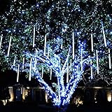 Rimila LED Falling Rain Lights(Without Plug Included), Meteor Shower Rain Light(11.8 inch 8 Tube) Waterproof Snow Falling Drop Light for Garden Party Wedding Festival Tree etc (White)