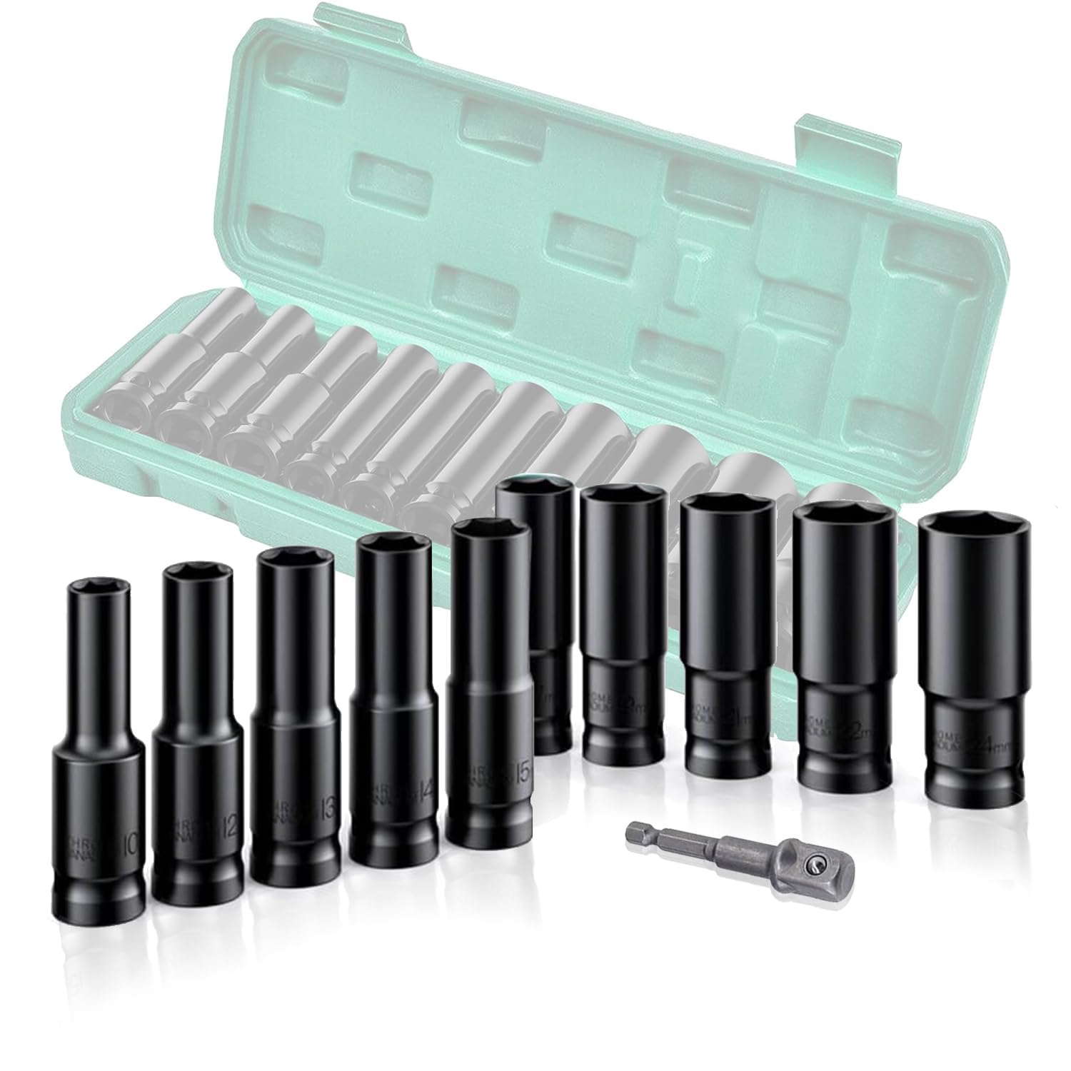 Deep Impact 1/2 Inch Socket Set - 10 Piece Master Drive With Extension Bar, 10mm-24mm, 6 Point Metric for Home Car Repair