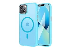 BPOASE Magnetic Case for iPhone 13, iPhone 14 with Screen Protector, [Compatible with Magsafe] Ultra Slim Translucent Matte Shockproof Protection Phone Cover-Sky Blue