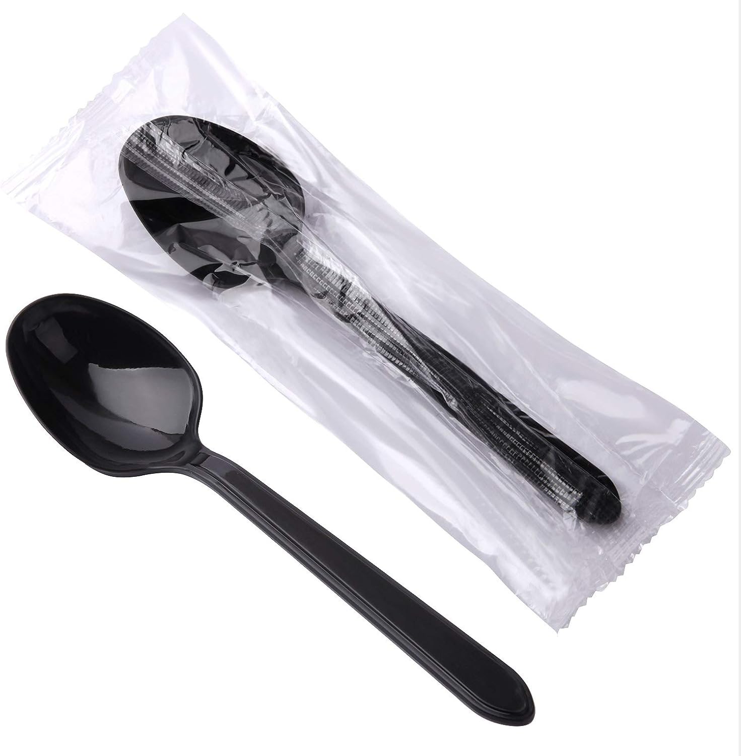 Light-Weight Disposable Plastic Spoons,individually Wrapped Plastic Spoons 100 Pack (black): Kitchen & Dining