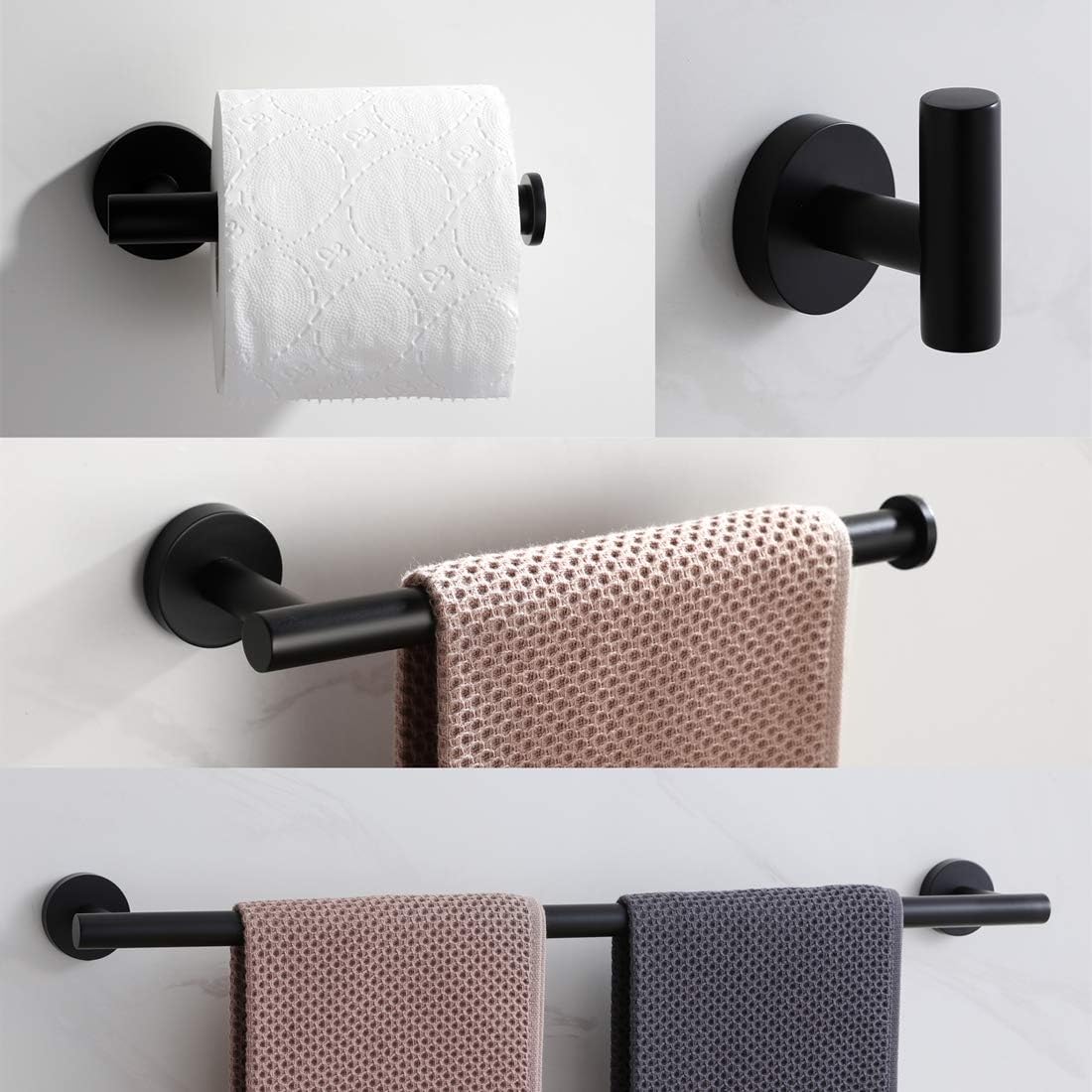 VELIMAX Modern 4-Piece Bathroom Hardware Towel Bar Accessories Set - Wall Mounted Stainless Steel Towel Bar and Toilet Paper Holder Set - 23.6 inches, Matte Black: Home & Kitchen