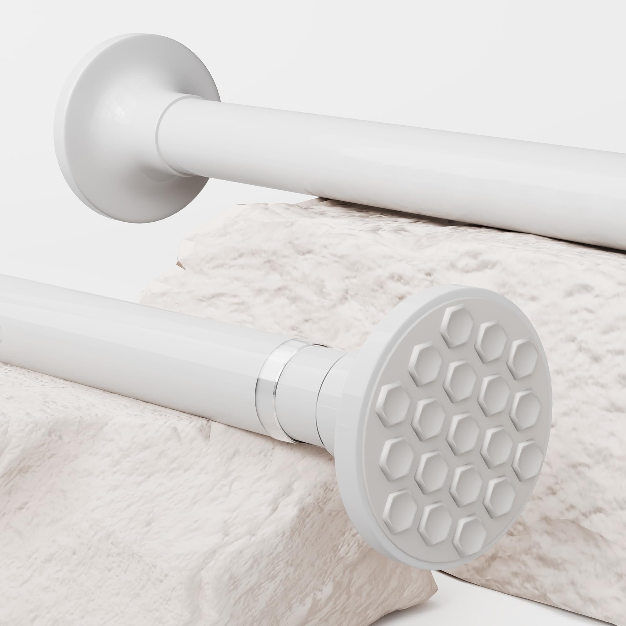 Shower Curtain Rail Extendable Curtain Rods no Drilling Telescopic Pole Stainless Steel Tension Rods for Living Room, Bedroom, Bathroom, Balcony (190-410CM Φ32mm White)