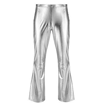 iixpin Herren Wetlook Hose Glänzende Legging Hippie Hose Vintage 70er Jahre Kostüm Glocken Hose Tanz Hose Schlaghose Fasching