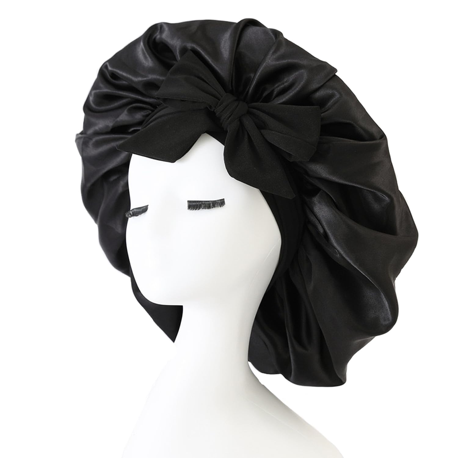 iLamvie Silk Bonnet,Adjustable Satin Hair Bonnet,Soft And Comfortable Silk Sleep Cap(Black)