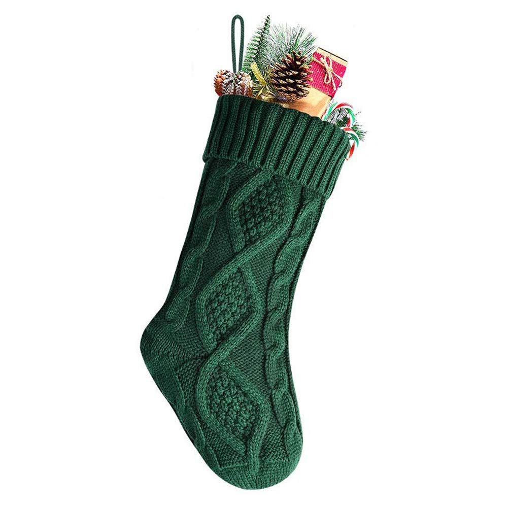 Meiwash Christmas Stockings Cable Knitted Stocking Unique Burgundy Knit Large Size Personalised Gift Bag for Xmas Tree Decorations (Green, 46cm)