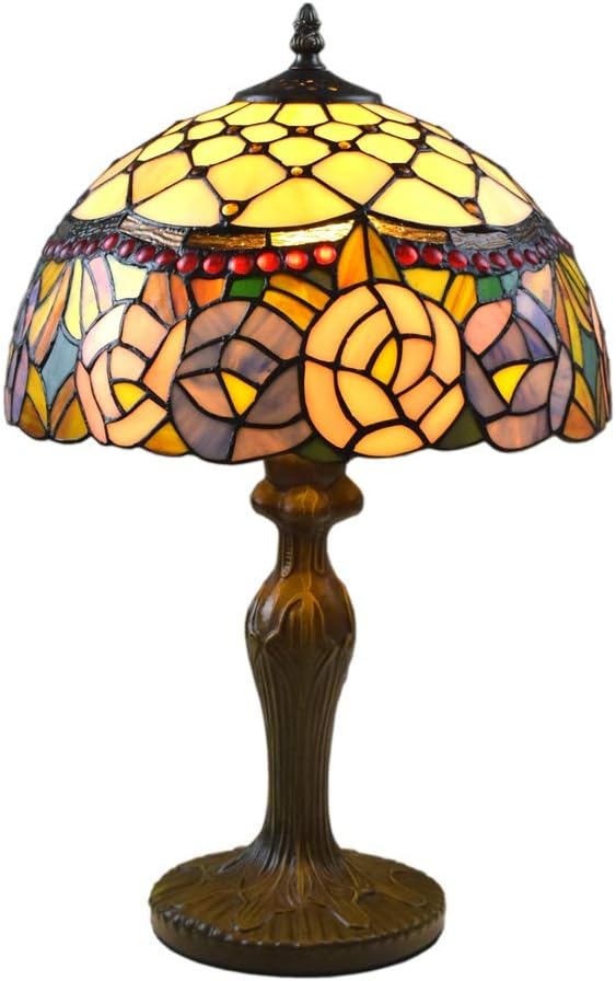 Tiffany Style Lamps Roses Table Desk Light 18 Inches Tall Stained Glass 12 Inches Wide Lamp Shade Vintage Antique Victorian Lamp for Living Bedside Coffee Room College Dorm