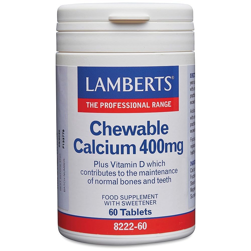 Lamberts Chewable Calcium with Vitamin D – 400mg Calcium, 1000mg FOS & Vitamin D – Lemon Flavour – 60 Tablets