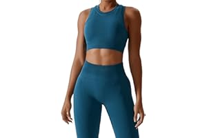 ABOCIW Womens Seamless Workout Sets Racerback Sports Bra Crop Tank Top High Waist Leggings 2 Piece Gym Yoga Outfits