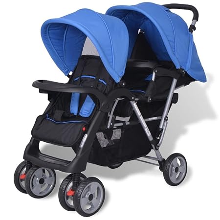 vidaXL Geschwisterwagen Stahl Zwillingswagen Kinderwagen Buggy Zwillingsbuggy