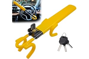 BRAMMH Ultra Secure Car Steering Wheel Lock, No Scratch Dual Locking Hooks, Visual Deterrent, Anti Theft Car Device Wheel Locks for Cars with Double Metal Bars, Anti-Pick Car Lock Secures Cars, Trucks