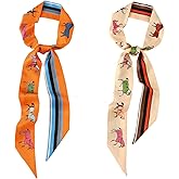 SansHeBe 2 Pack Silk Purse Scarf For Handbags Head Hair Ribbon Fashion Skinny Scarf For Women Long Neckerchief