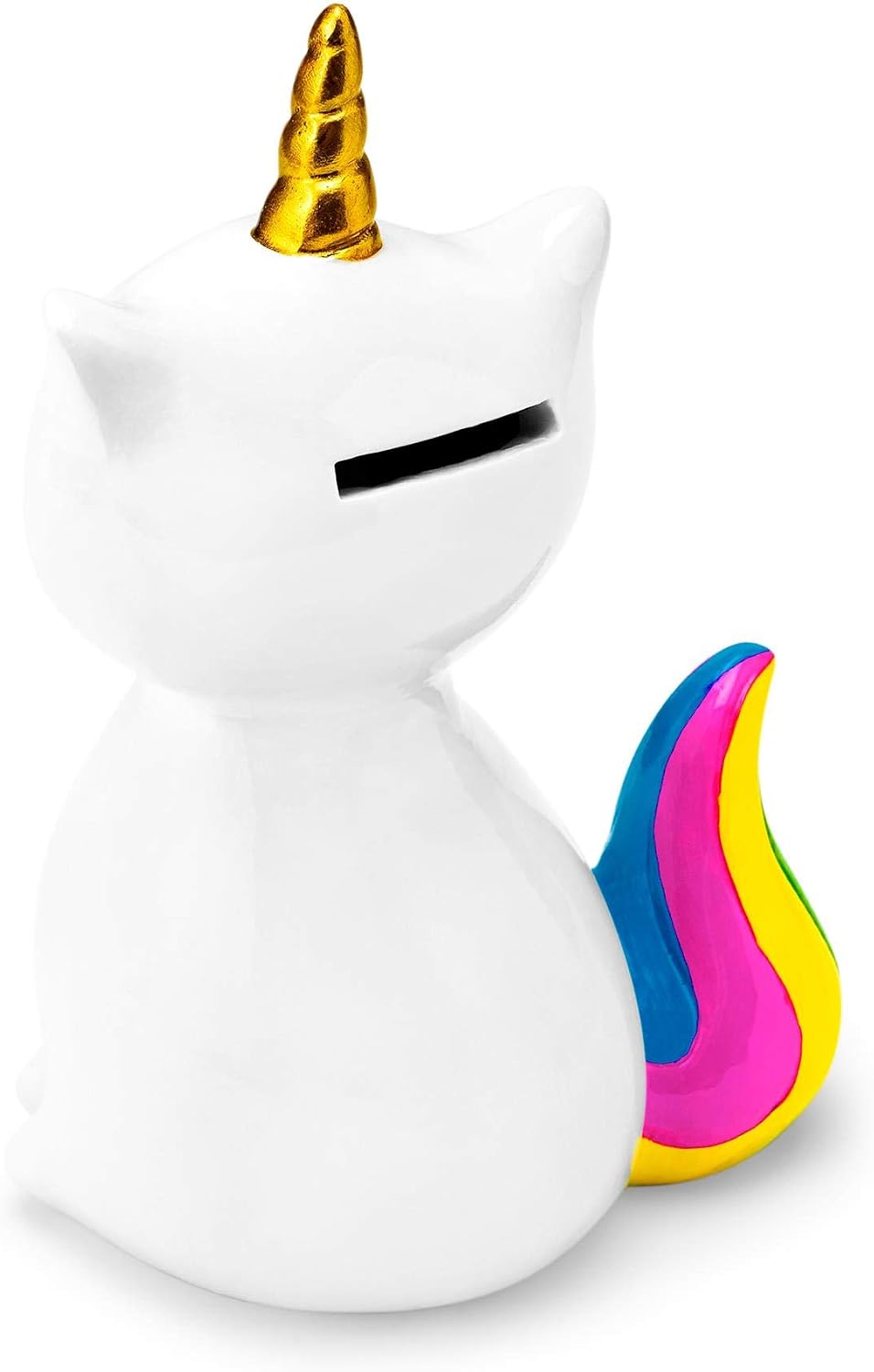 Mousehouse Gifts - White Kitten-Unicorn Piggy Bank with Multi-Coloured Tail, Kittycorn Money Bank for Children - Image 4