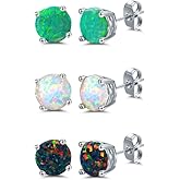 Barzel 18K White Gold Plated Created Opal Stud Earrings 3 Pack Set