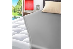 ELEMUSE Queen Mattress Pad Quilted Bed Mattress Topper, Plus Grey Cooling Fitted Sheet, Supportive Pillowtop Mattress Protector with Fluffy Filling