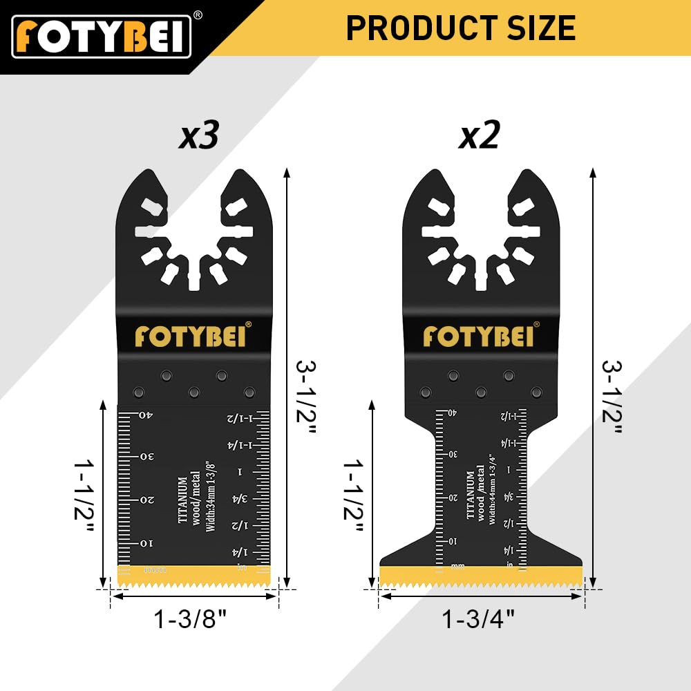 Multitool Sägeblätter Titan, 5 tlg Oszillierwerkzeug Sägeblätter Zubehör, Holz Kunststoff Metall Multifunktionswerkzeug Zubehör für Fein Dewalt Makita Parkside Ryobi Milwaukee 2