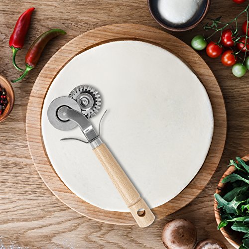 Fantes Double-Blade Pastry Ravioli Pasta Dough Cutter Crimper Wheel, Stainless Steel with Beechwood Handle, The Italian Market Original since 1906 - Thumbnail 2