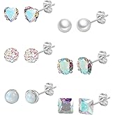Staligue 21 Pairs Surgical Steel Flat Back Earrings Set for Women Men Hypoallergenic 20G Stainless Steel Stud and Hoops Earrings for Sensitive Ears Small Cz Heart Star Moon Opal Cartilage Earrings