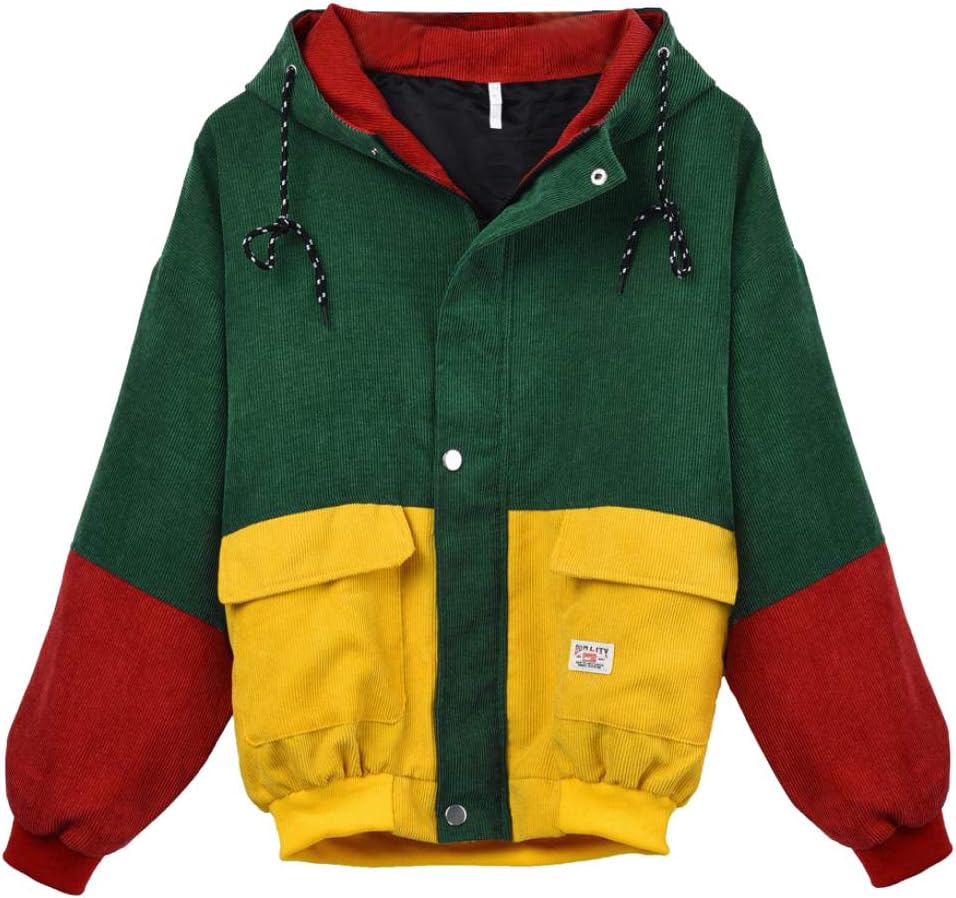 Zainafacai Fashion Men's Corduroy Contrast Colors Hooded Windbreaker Outwear Jackets-Unisex Outwear