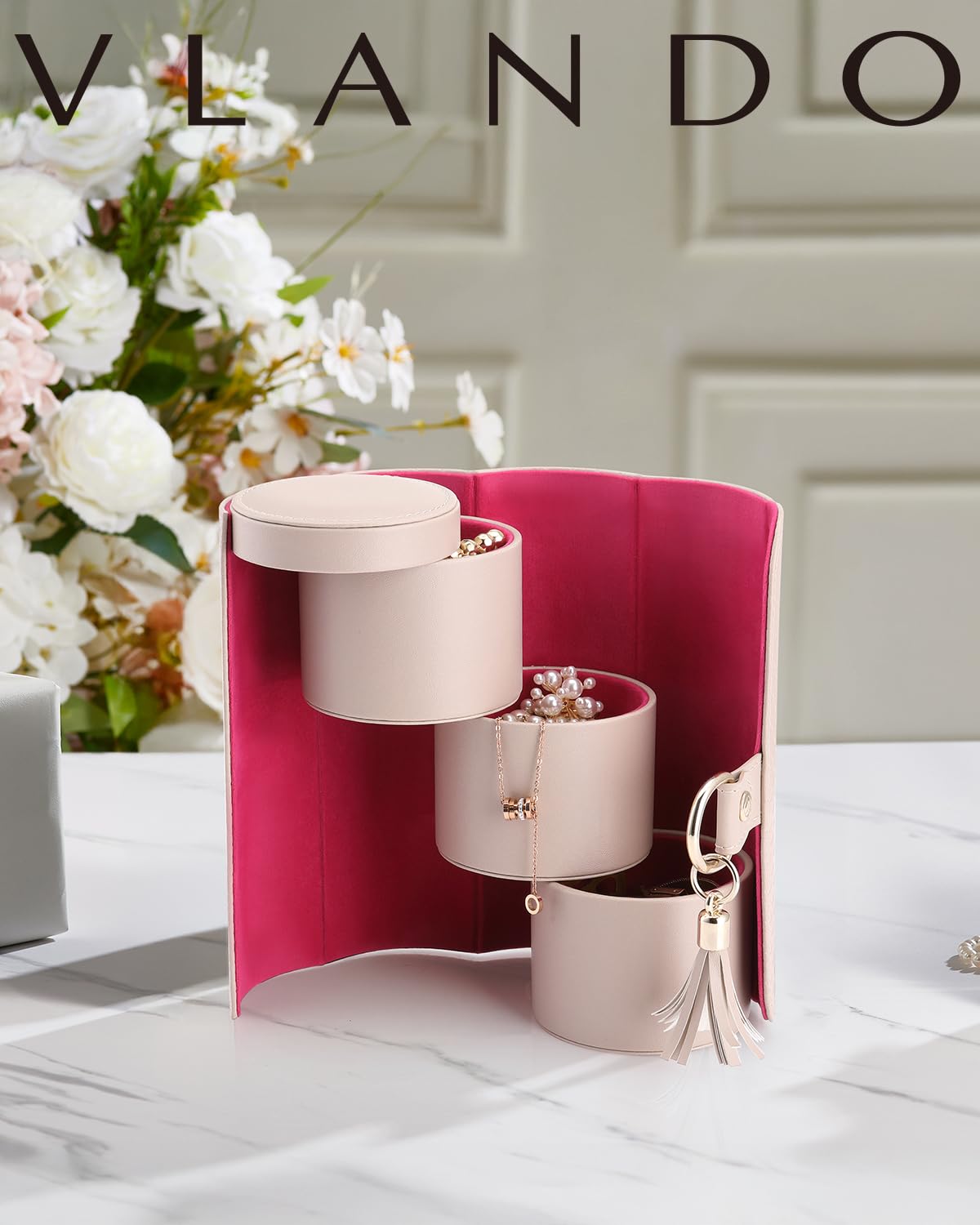 Vlando Vlando Viaggio Small Jewelry Case Box, Travel Essential Accessories for Women, Gifts for Travelers Couples Mom Friends, Bridesmaid