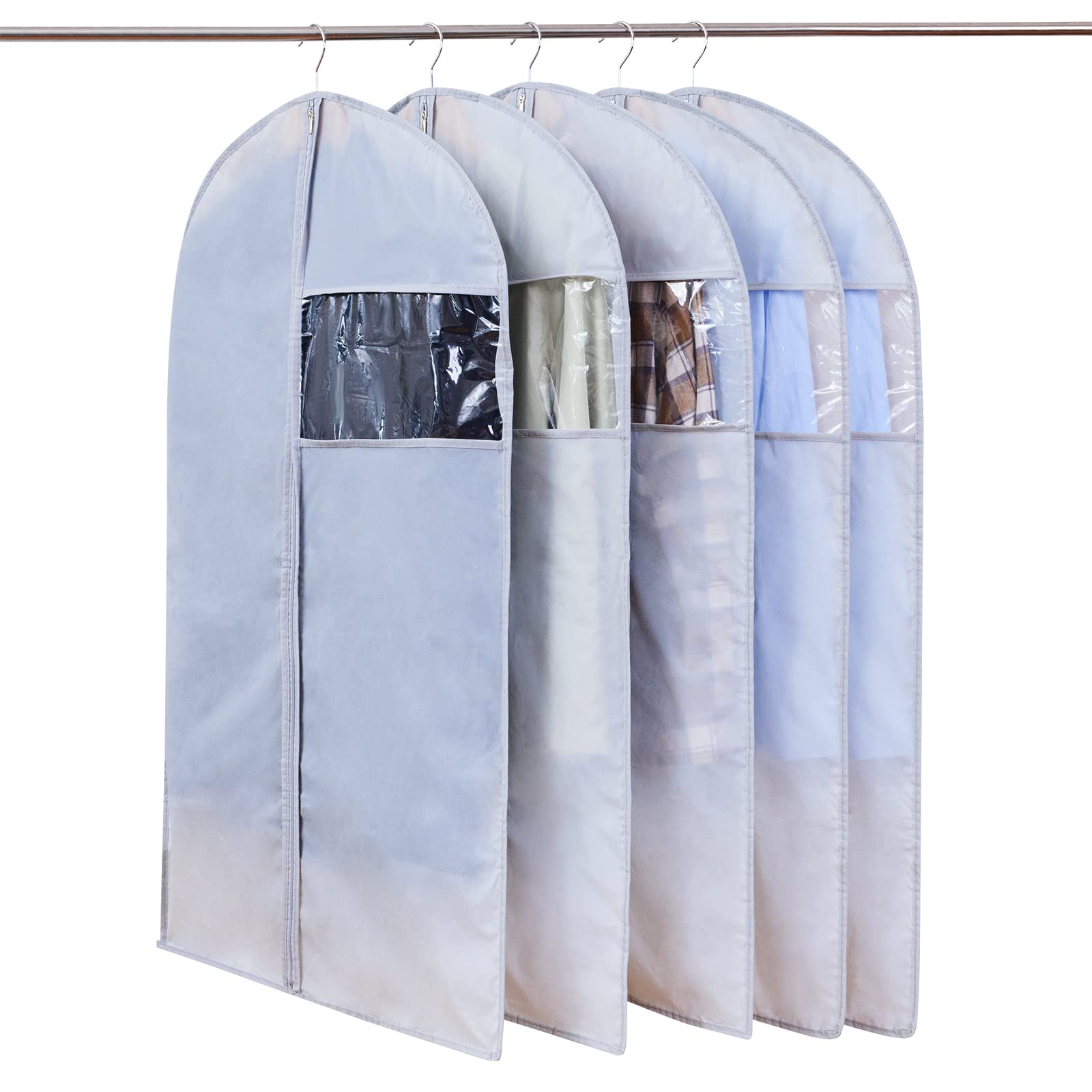Niviy Garment Cover Bags Transparent Observation Window Hanging Clothes Covers Travel Suit Bags Dustproof Waterproof Moth Moisture 60x120cm 5pcs