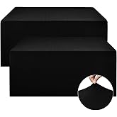 Nasitos Spandex Fitted Table Covers for 8 Foot Tables - 96 x 30 Inch - 2 Pack Black Stretch Table Clothes, Rectangle Fabric Tablecloths for Parties, Trade Show, Craft Show, Birthday